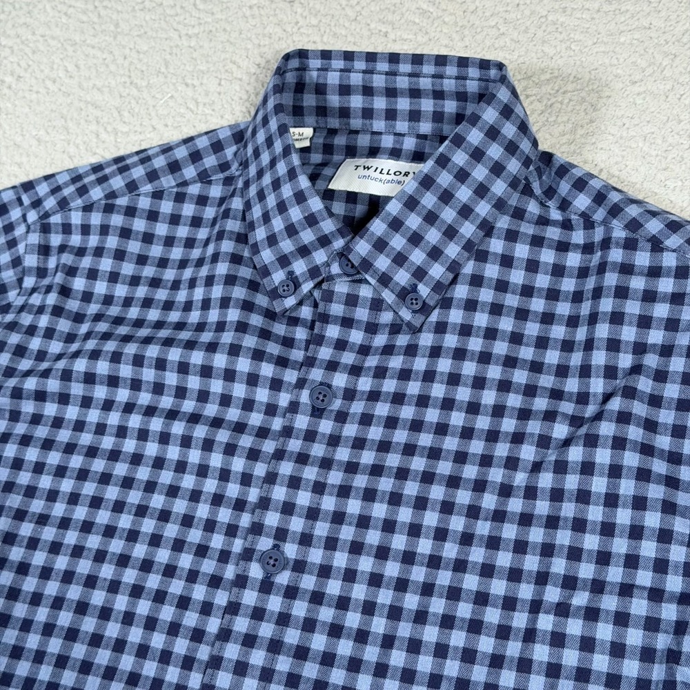Twillory Shirt Mens Small/Medium S-M Blue Check Untuckable Button Tailored Fit